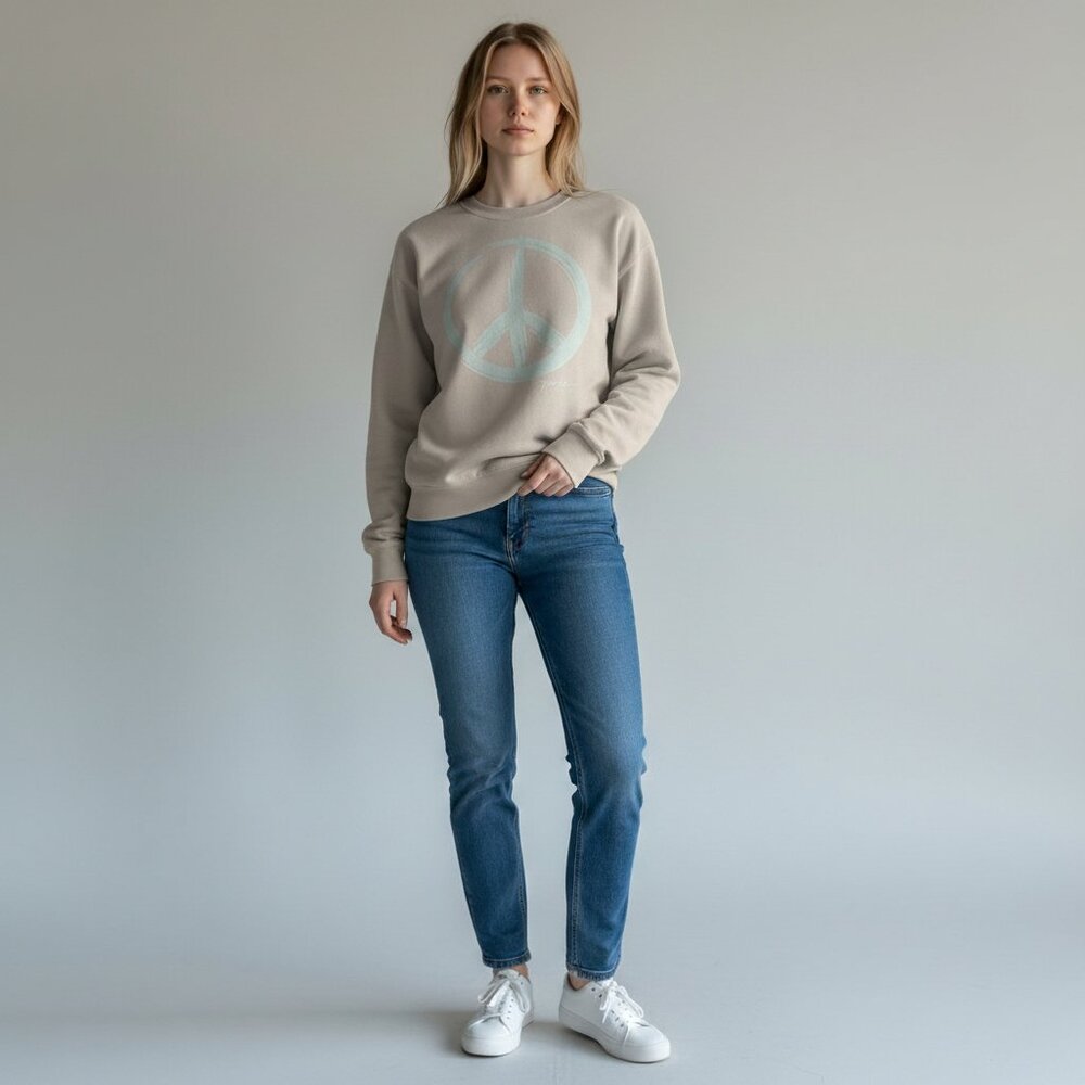 Peace Sign Graphic Sweatshirt Teal Print Unisex Cozy Pullover